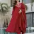 Redwomen s embroidered vichitra silk anarkali kurta set with dupatta flared ethnic suit for festive