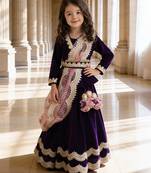 Purple Embroidered Velvet Lehenga Set