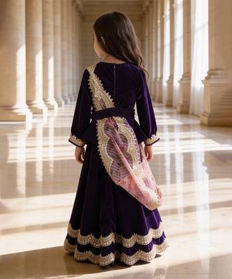 Purple Embroidered Velvet Lehenga Set 2