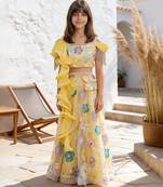 Yellow Embroidered Net Lehenga Set