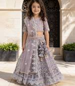 Lilac Embroidered Net Lehenga Set