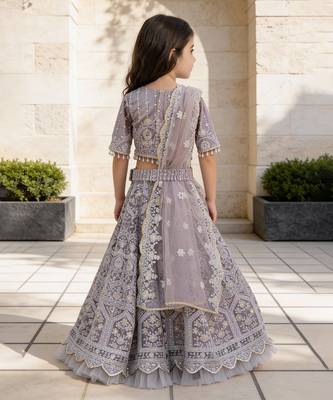 Lilac Embroidered Net Lehenga Set 2