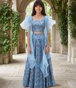 Powder Blue Embroidered Net Lehenga Set