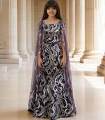 Deep Grey Embroidered Net Lehenga Set