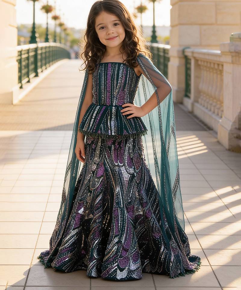 Purple Embroidered Net Lehenga Set