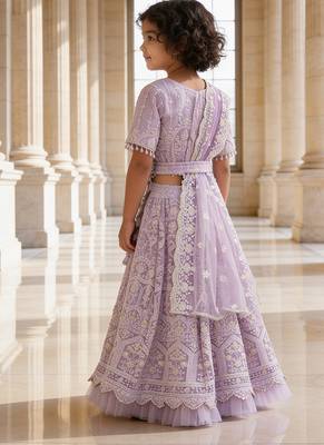 Lilac Embroidered Net Lehenga Set 2