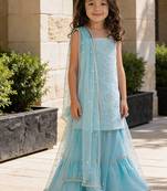 Sky Blue Embroidered Georgette Lehenga Set