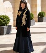 Blue Embroidered Velvet Lehenga Set