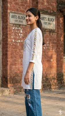 Women's Rayon Ethnic Detailed Heavy Embroidered Short Kurti | Rayon Embroidered Solid White Short Kurti For Womens 2
