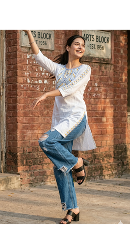 Women's Rayon Ethnic Detailed Heavy Embroidered Short Kurti | Rayon Embroidered Solid White Short Kurti For Womens 3