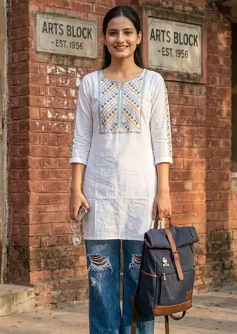 Women's Rayon Ethnic Detailed Heavy Embroidered Short Kurti | Rayon Embroidered Solid White Short Kurti For Womens