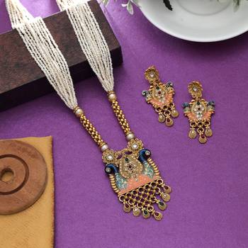 multicolor meena kundan matte gold necklace set 1