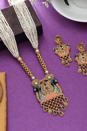 Multi color meena work matte gold necklace set