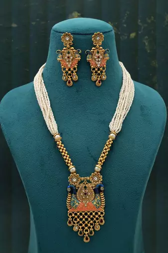 multicolor meena kundan matte gold necklace set