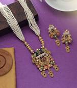 Multi color mint meena work matte gold necklace set