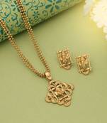 matte gold ganesha pendant necklace set with earrings