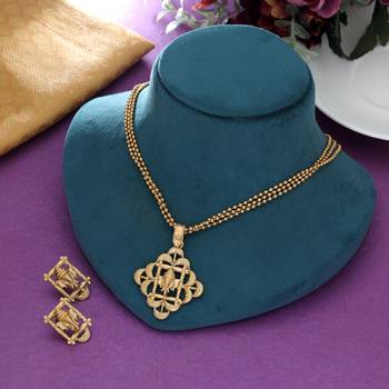 matte gold ganesha pendant necklace set with earrings 2