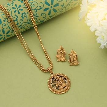 matte gold radha krishna pendant necklace set 1