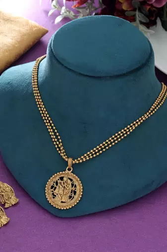 matte gold radha krishna pendant necklace set