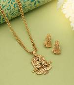 matte gold radha krishna temple pendant necklace set