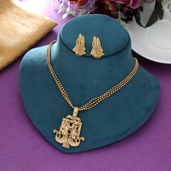 matte gold radha krishna temple pendant necklace set 2