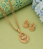 matte gold ganesha lotus pendant necklace set