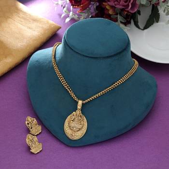 matte gold ganesha lotus pendant necklace set 2