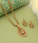 matte gold krishna pendant necklace set with earrings