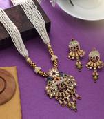 ivory pearl beaded meenakari matte gold necklace set