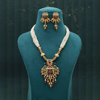 ivory pearl beaded meenakari matte gold necklace set 2