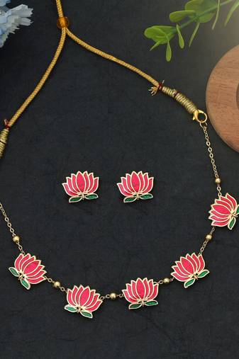 Rani & green color meenakari necklace set