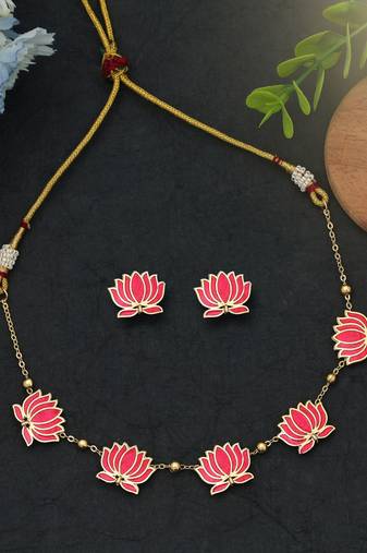 Rani color meenakari necklace set