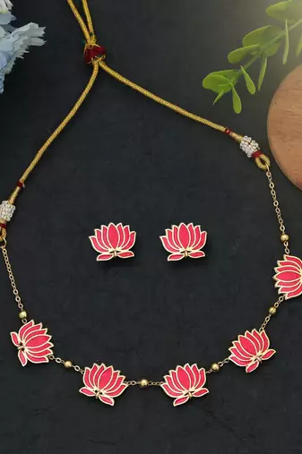 Rani color meenakari necklace set