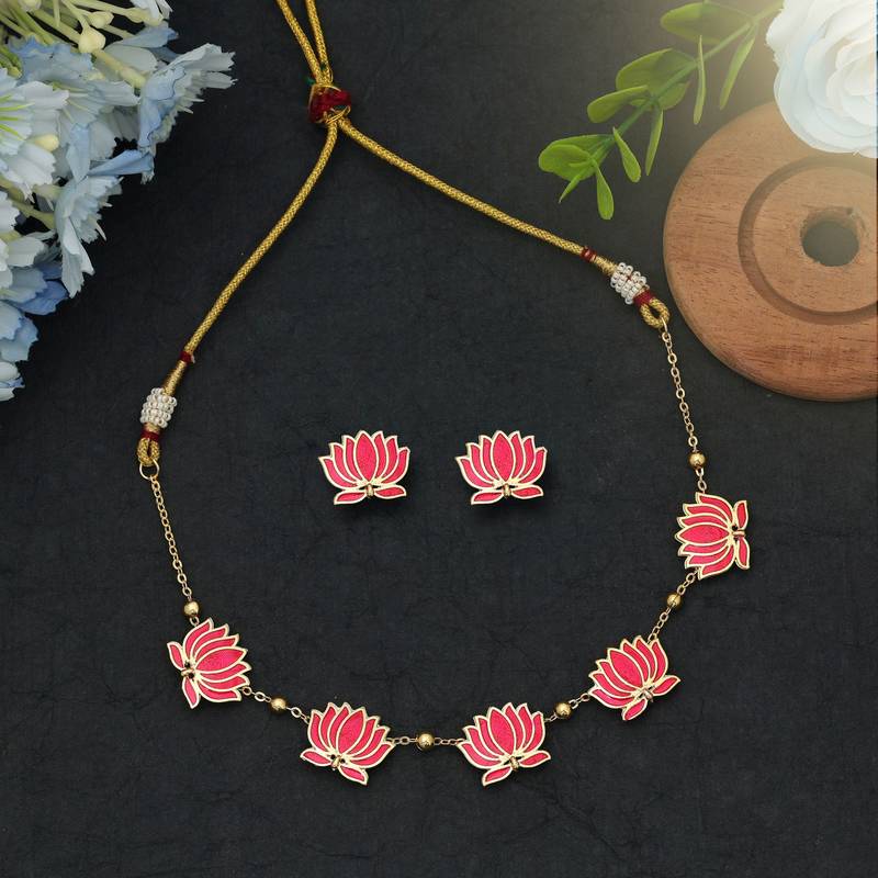 Rani color meenakari necklace set