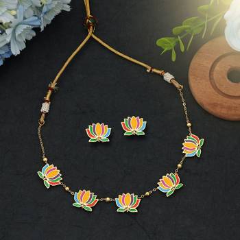 multicolor enamel lotus gold plated necklace set 1