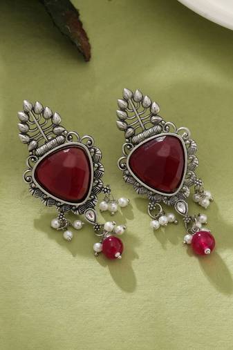 Maroon color oxidised earrings