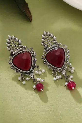Maroon color oxidised earrings