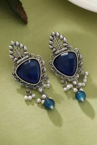 Blue color oxidised earrings