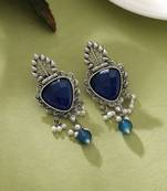 navy stone oxidised silver drop earrings