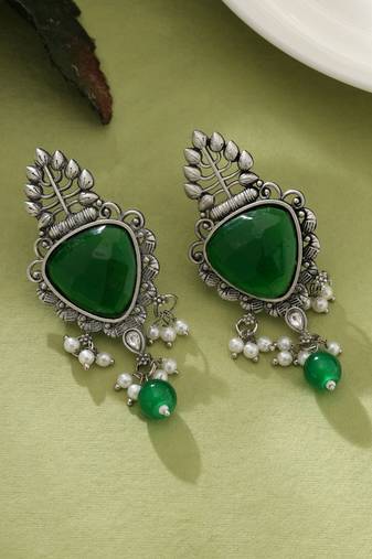 Green color oxidised earrings
