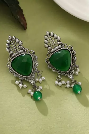 Green color oxidised earrings