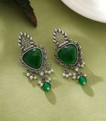 emerald stone oxidised silver dangle earrings