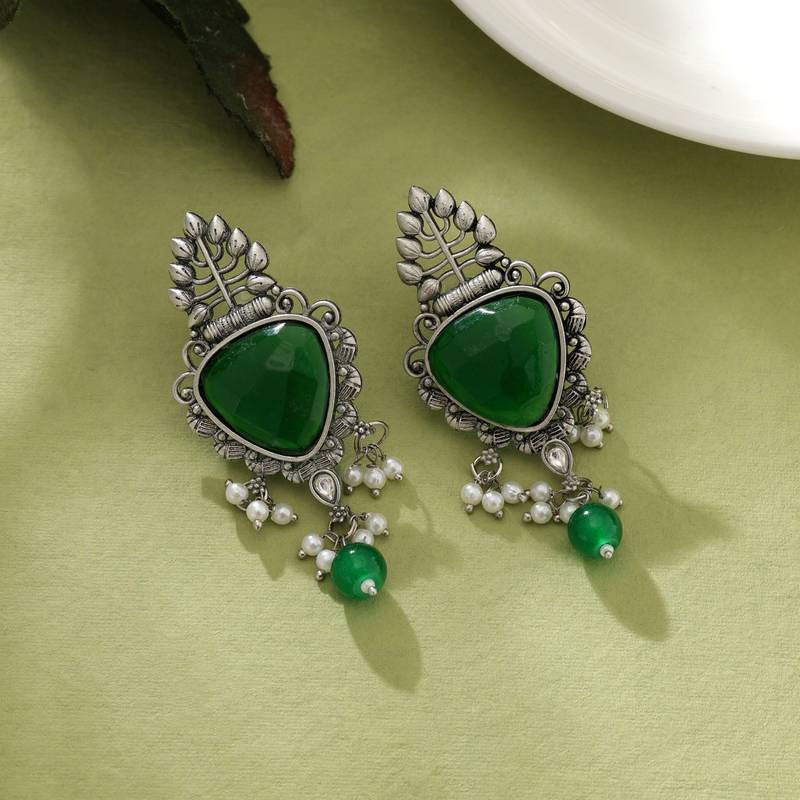 Green color oxidised earrings
