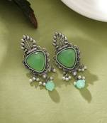 pista green alloy earrings with stone dangle work