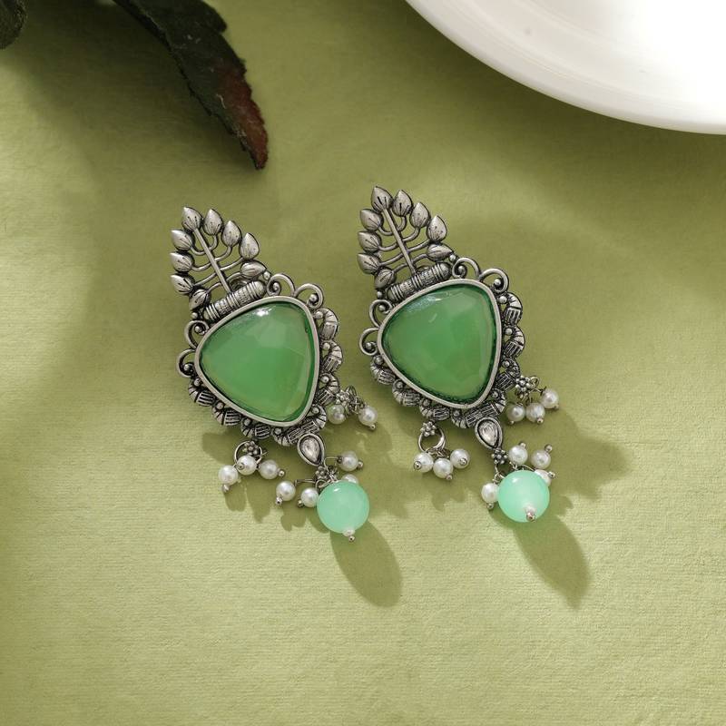 Pista green color oxidised earrings