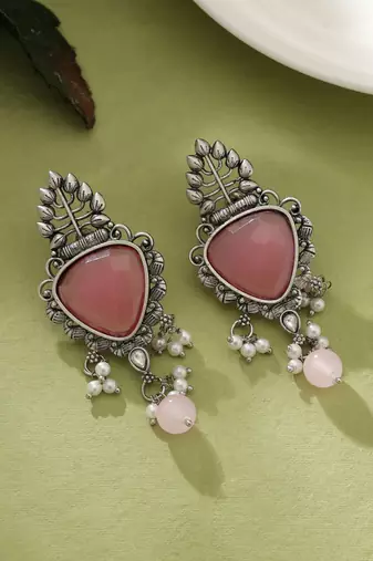Pink color oxidised earrings