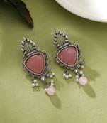 pink alloy earrings with glass stone dangle style