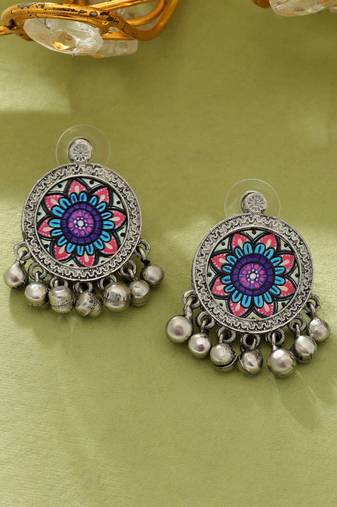 Multi color meena work oxidised earrings