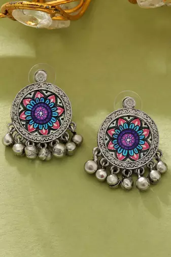Multi color meena work oxidised earrings