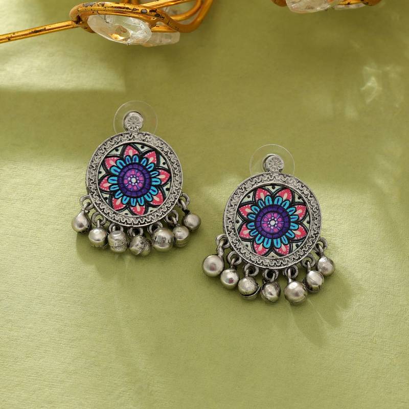 Multi color meena work oxidised earrings